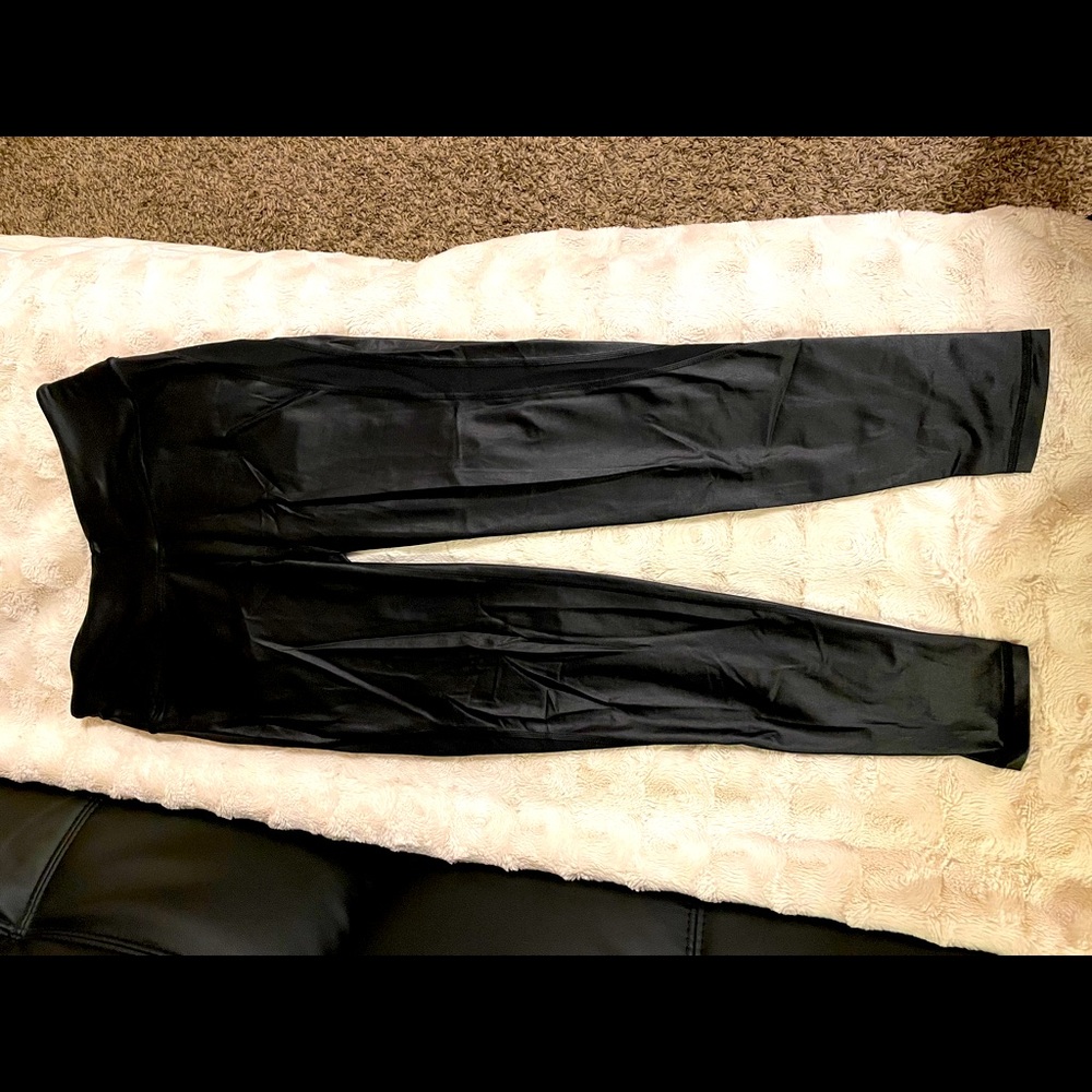 Victoria’s Secret, Faux leather, workout leggings.